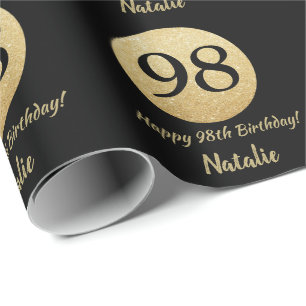 Papier Cadeau Joyeux 98e anniversaire Parties scintillant Noir e