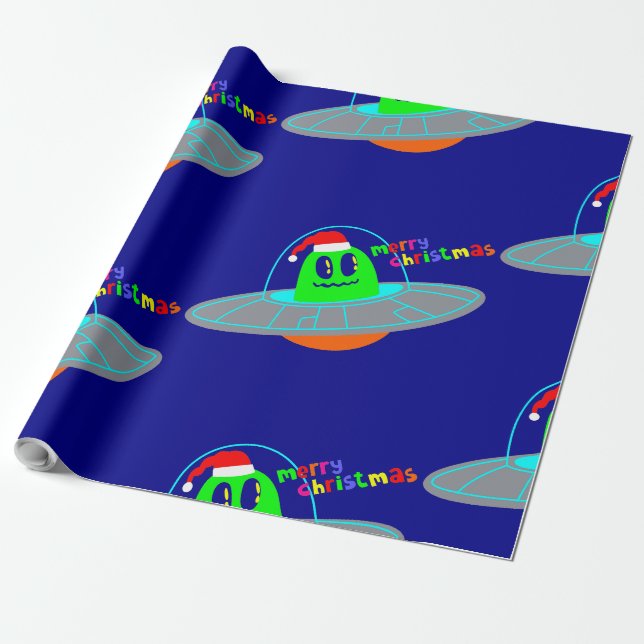 Papier Cadeau joyeux alien de noël père Noël scifi (Déroulé)