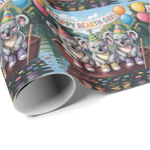 Papier Cadeau "Joyeux Annivers-koala" Illustration de Fête en Ba