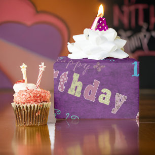 Papier Cadeau Joyeux anniversaire 12 ans Mignon Violet Bleu
