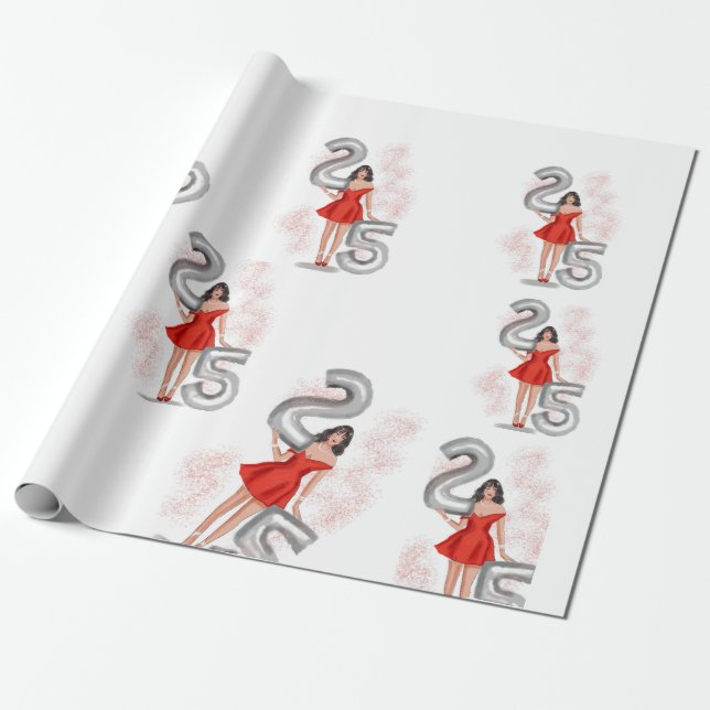 Papier Cadeau Joyeux anniversaire 25 (Déroulé)