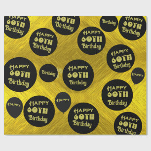 Papier Cadeau Joyeux Anniversaire 60 ans Noir et Or