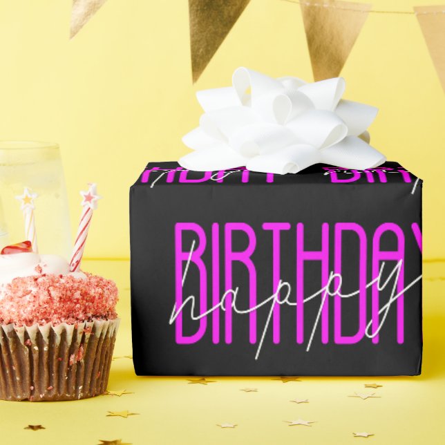 Papier Cadeau Joyeux Anniversaire À Neon Pink (Fête d'anniversaire)
