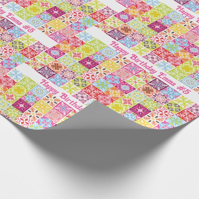 Papier Cadeau Joyeux anniversaire Ajouter nom et âge fille migno (Coin)