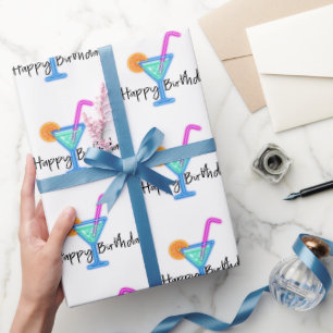 Papier Cadeau Joyeux Anniversaire Avec Cocktail Neon