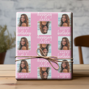 Papier Cadeau Joyeux anniversaire avec une photo Carré - rose
