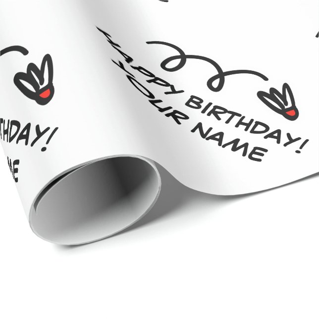 Papier Cadeau Joyeux anniversaire badminton joueur navette sport (Coin rond)