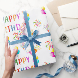 Papier Cadeau Joyeux anniversaire ballons colorés