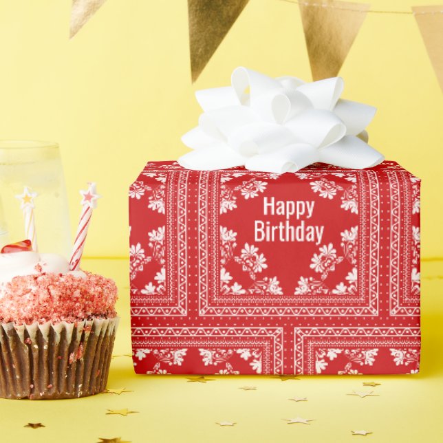 Papier Cadeau Joyeux Anniversaire Bandana Rouge (Fête d'anniversaire)