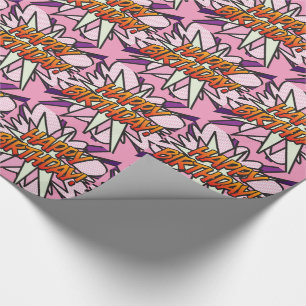 Papier Cadeau JOYEUX ANNIVERSAIRE Bande dessinée Pop Art rose