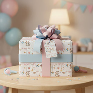 Papier Cadeau Joyeux anniversaire bébé éléphant mignon