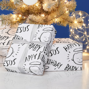 Papier Cadeau Joyeux Anniversaire Bébé Jésus - Noël Chrétien