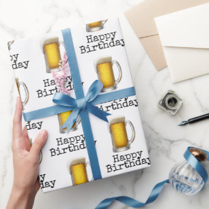 Papier Cadeau Joyeux Anniversaire Beer Mug Sur Blanc