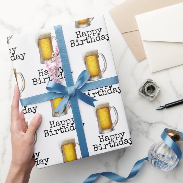 Papier Cadeau Joyeux Anniversaire Beer Mug Sur Blanc (Cadeaux)