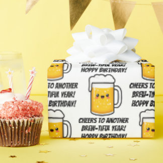 Papier Cadeau Joyeux Anniversaire Bière Drôle 