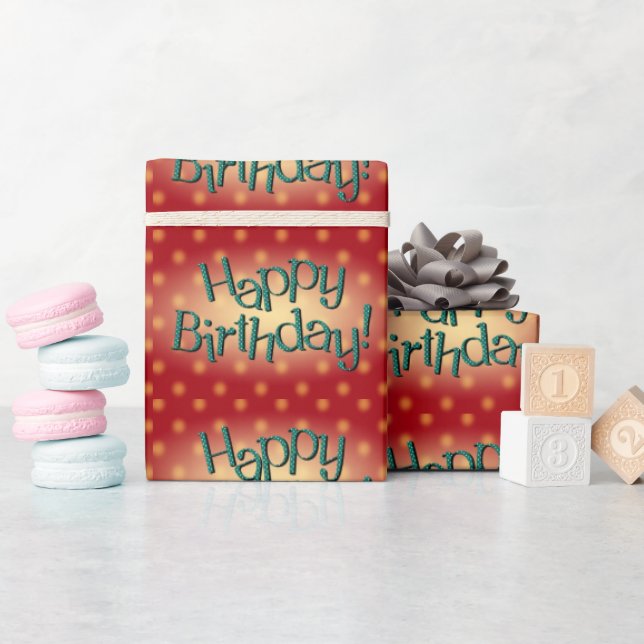 Papier Cadeau Joyeux Anniversaire Bleu Polka Point Texte Rouge B (Baby Shower)