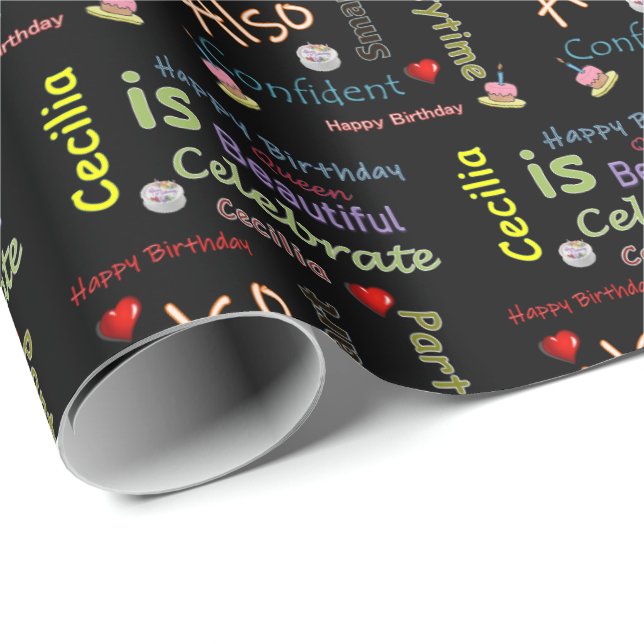 Papier Cadeau Joyeux Anniversaire Cadeau Papier Cecilia (Coin rond)