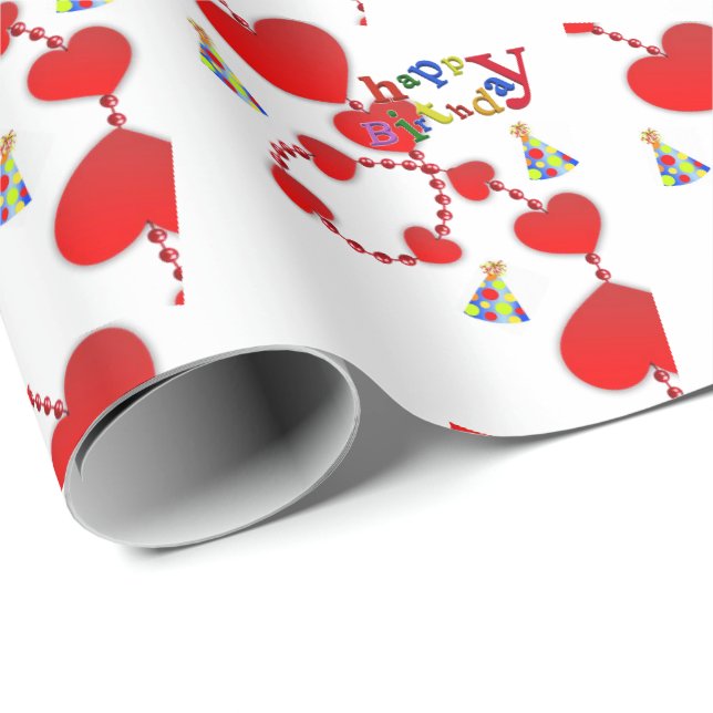 Papier Cadeau Joyeux Anniversaire Cadeau Papier Enveloppant Coeu (Coin rond)
