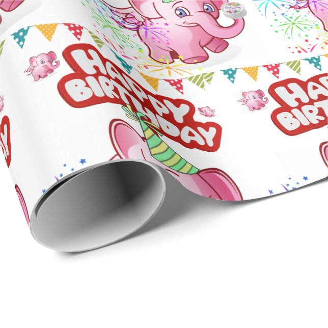 Papier Cadeau Joyeux Anniversaire Cadeau Papier Papier Pig Rose (Coin rond)