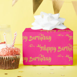 Papier Cadeau Joyeux Anniversaire Calligraphie Police Motif Or r