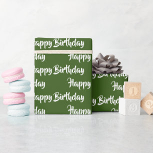 Papier Cadeau Joyeux Anniversaire Calligraphie Police Motif Vert