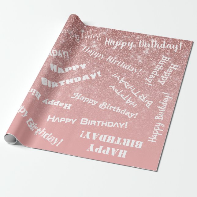 Papier Cadeau Joyeux Anniversaire Chic Rose Parties scintillant  (Déroulé)