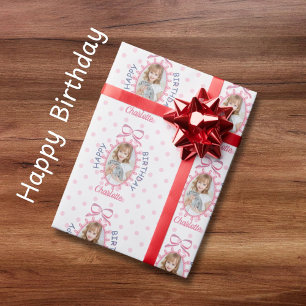 Papier Cadeau Joyeux Anniversaire Coquette Bow Nom photo personn