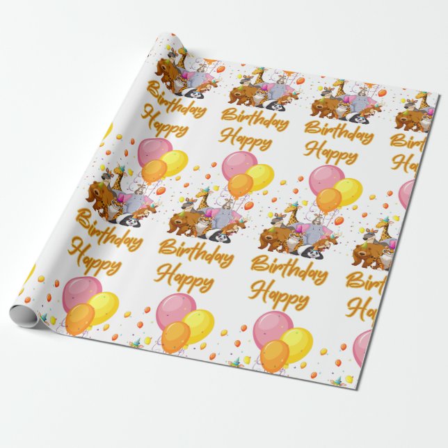 Papier Cadeau Joyeux Anniversaire de la collection d'animaux pap (Déroulé)