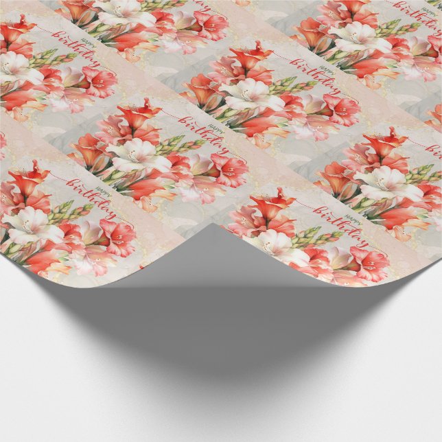 Papier Cadeau Joyeux anniversaire de Lys orange et blanc (Coin)