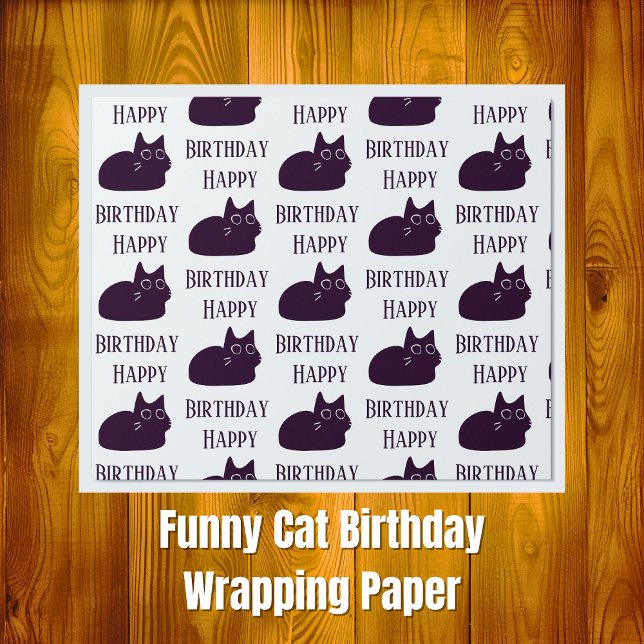 Papier Cadeau Joyeux Anniversaire de vêtement de chat noir (Happy Birthday Black Cat Gift Wrap)