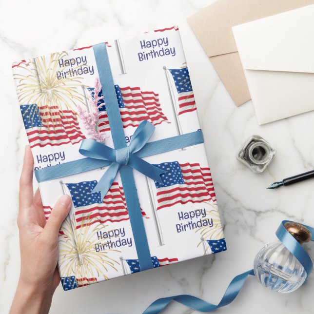 Papier Cadeau Joyeux anniversaire drapeau américain (Cadeaux)