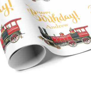 Papier Cadeau Joyeux anniversaire du train rouge