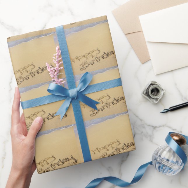 Papier Cadeau Joyeux anniversaire écrit dans le Motif de sable (Cadeaux)