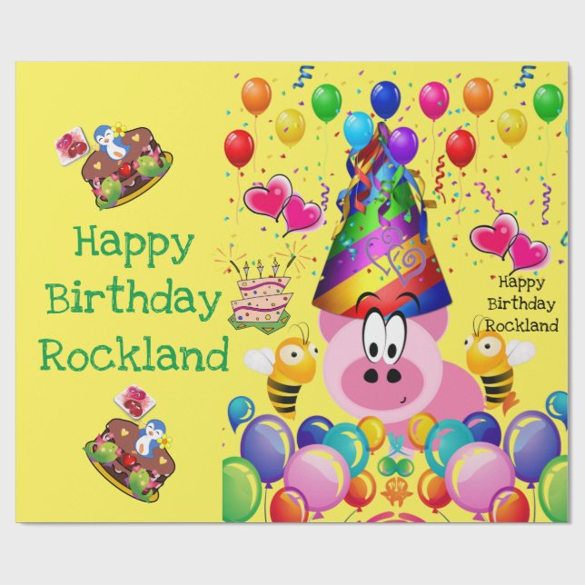 Papier Cadeau Joyeux Anniversaire Enveloppement Papier Cochon Bu (Plat)