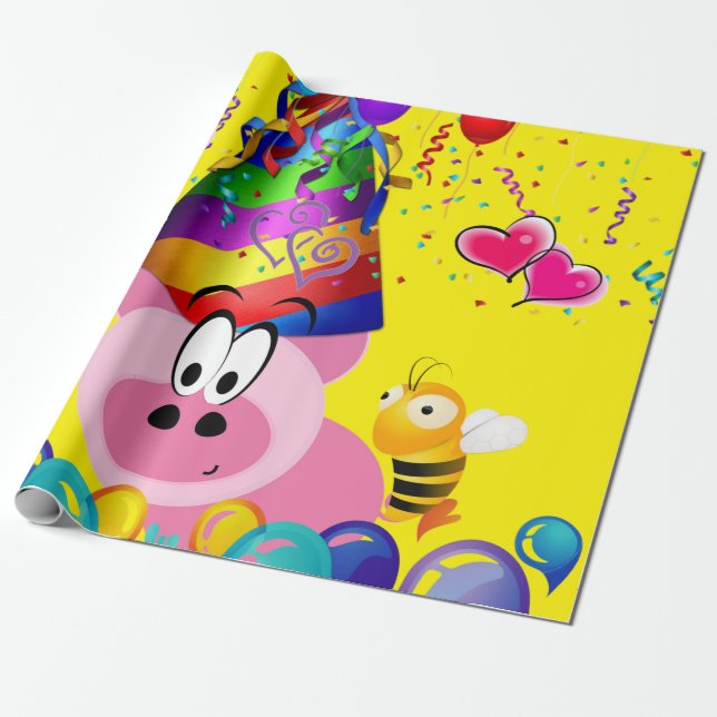 Papier Cadeau Joyeux Anniversaire Enveloppement Papier Cochon Bu (Déroulé)