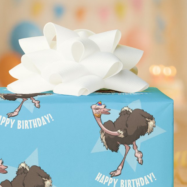 Papier Cadeau Joyeux Anniversaire Fête Ostrich Dancing Cartoon (Créateur téléchargé)