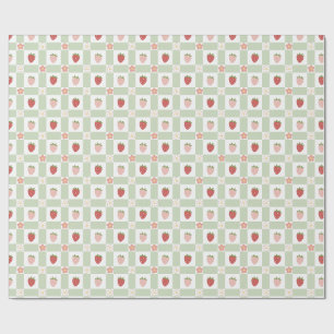 Papier Cadeau Joyeux Anniversaire Fraise Gingham