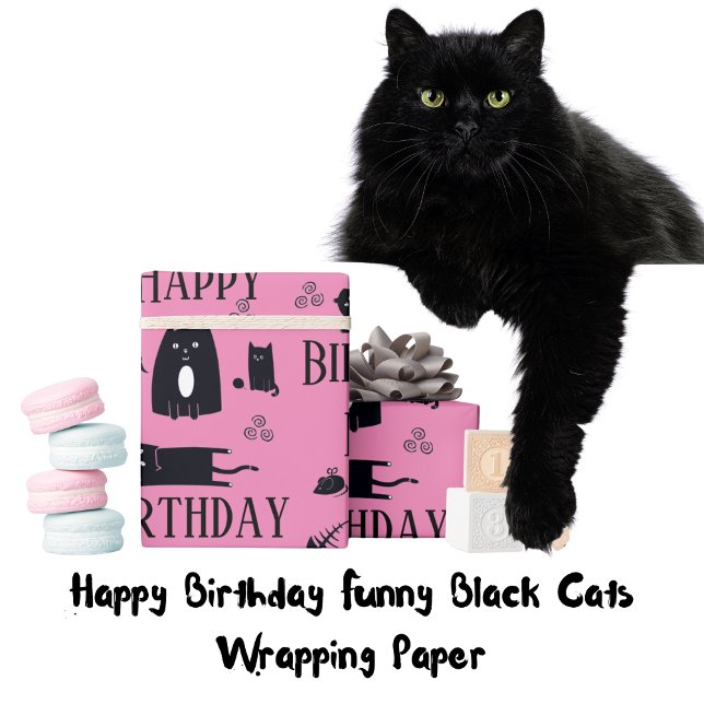 Papier Cadeau Joyeux Anniversaire Funny Chats Noirs Enveloppemen (Créateur téléchargé)