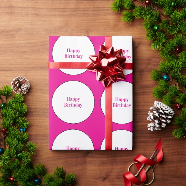 Papier Cadeau Joyeux Anniversaire Hot rose White Pois fille (Cadeau de vacances)