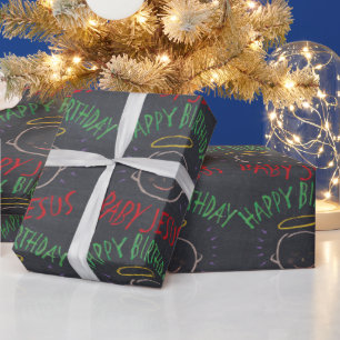 Papier Cadeau Joyeux Anniversaire Jésus - Noël chrétien Christ