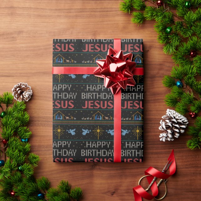 Papier Cadeau Joyeux Anniversaire Jésus Sweater Christian (Cadeau de vacances)