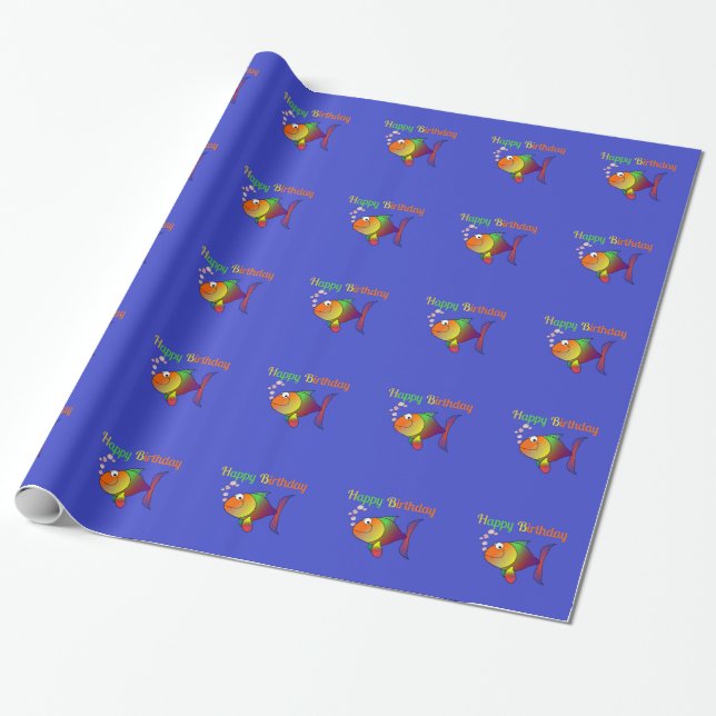 Papier Cadeau Joyeux anniversaire - Joyeux poisson de dessin col (Déroulé)