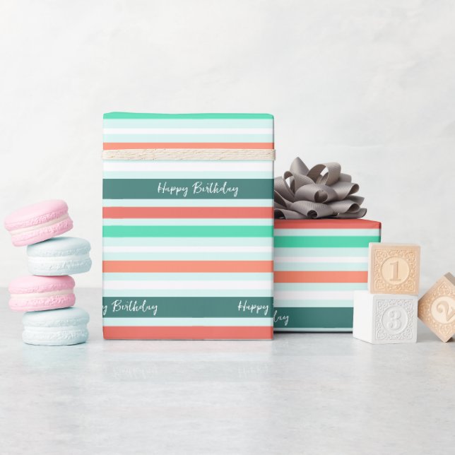Papier Cadeau Joyeux Anniversaire Moderne Peach Aqua Motif (Baby Shower)