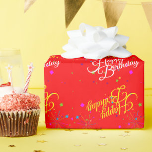Papier Cadeau Joyeux anniversaire modifiable sur fond rouge ou d
