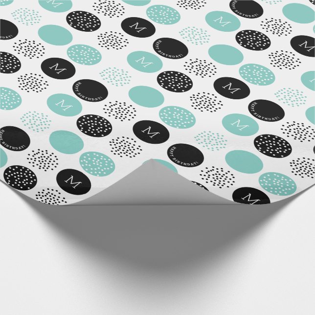 Papier Cadeau Joyeux Anniversaire Monogramme Cercles Aqua Dots E (Coin)