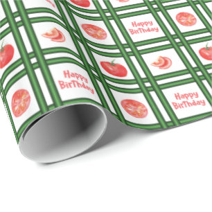 Papier Cadeau Joyeux Anniversaire - Motif de Tomate Fraîche