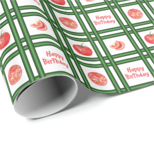 Papier Cadeau Joyeux anniversaire - Motif de tomates fraîches