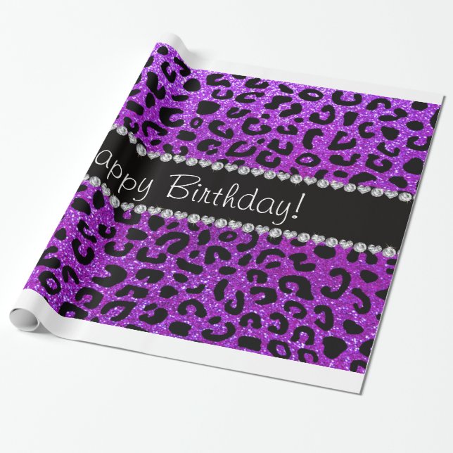 Papier Cadeau Joyeux anniversaire néon pourpre parties scintilla (Déroulé)