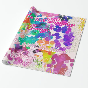 Papier Cadeau Joyeux Anniversaire Nom Multicolor Abstrait Bokeh