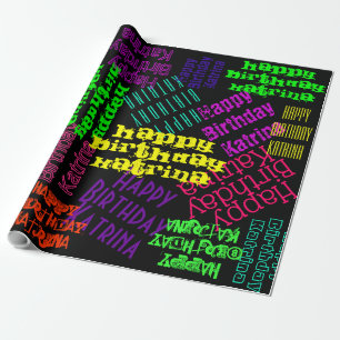 Papier Cadeau Joyeux anniversaire Nom personnalisé et couleurs